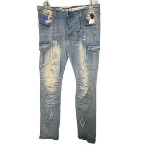 Reason Jeans Men's 38 X 33 Factory Distressed Artsy‎ Straight Fit Tapered NWT L